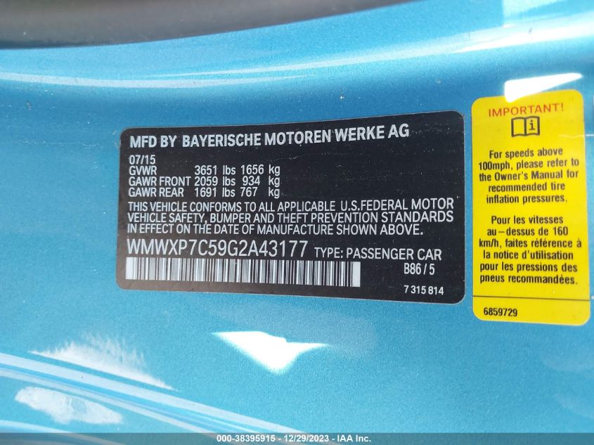 2016 MINI HARDTOP COOPER S - WMWXP7C59G2A43177