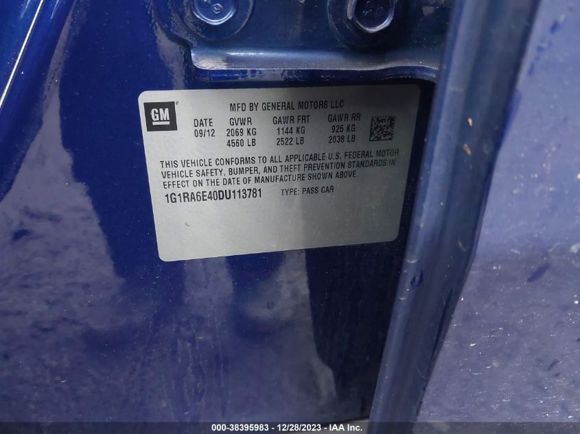 2013 CHEVROLET VOLT - 1G1RA6E40DU113781