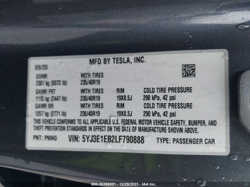 2020 TESLA MODEL 3 - 5YJ3E1EB2LF790888