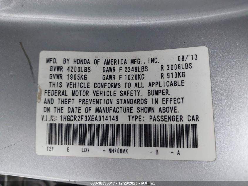 2014 HONDA ACCORD LX - 1HGCR2F3XEA014149