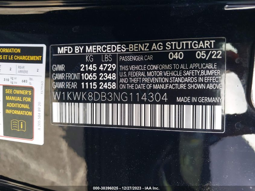 2022 MERCEDES-BENZ C 300 CABRIOLET - W1KWK8DB3NG114304