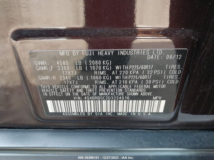 2013 SUBARU OUTBACK 2.5I LIMITED - 4S4BRBSC2D3224016