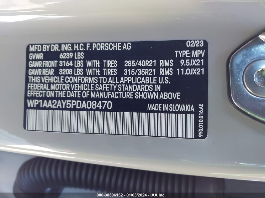 2023 PORSCHE CAYENNE 3.0L V6   N(VIN: WP1AA2AY5PDA08470