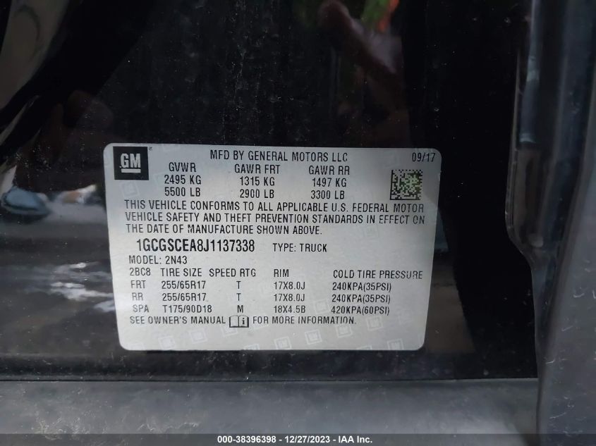 2018 CHEVROLET COLORADO LT - 1GCGSCEA8J1137338