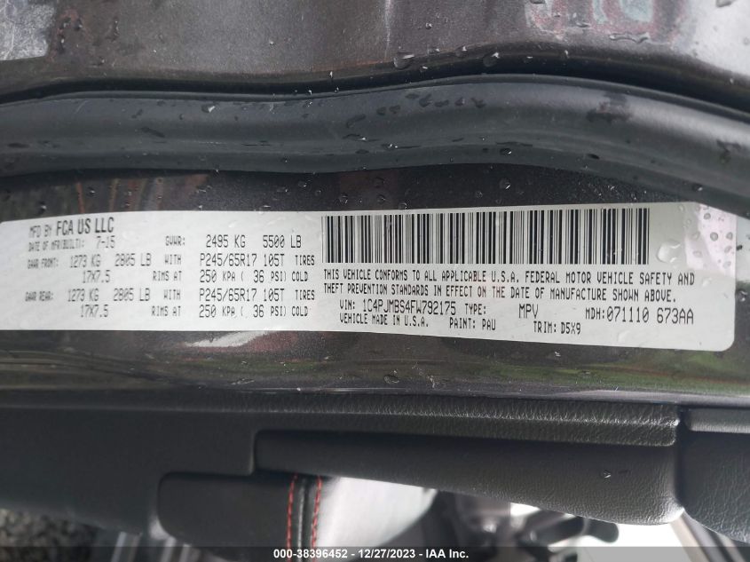 2015 JEEP CHEROKEE TRAILHAWK - 1C4PJMBS4FW792175