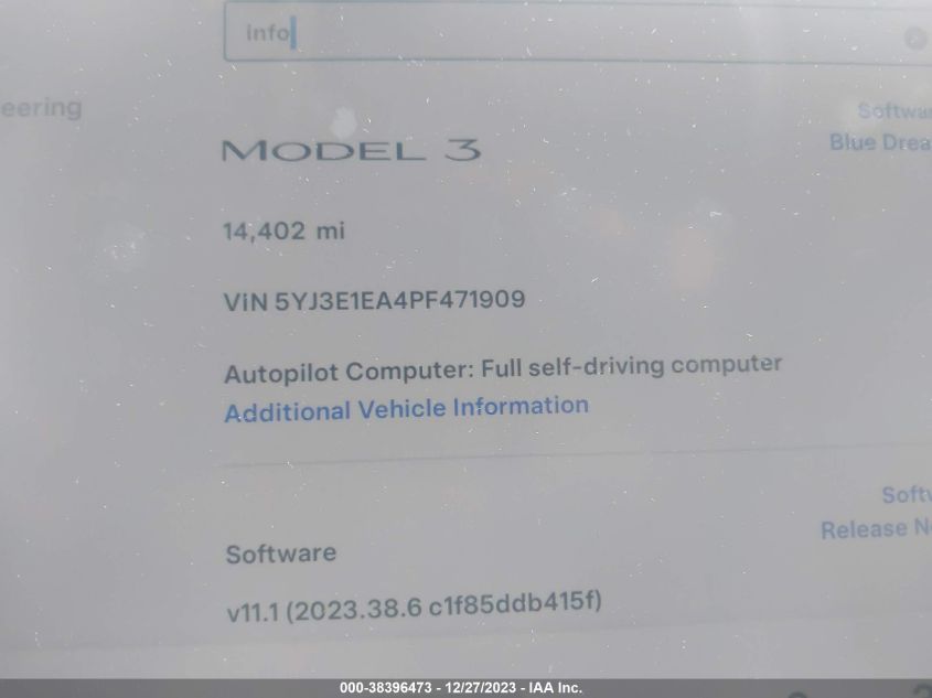 2023 TESLA MODEL 3 REAR-WHEEL DRIVE - 5YJ3E1EA4PF471909