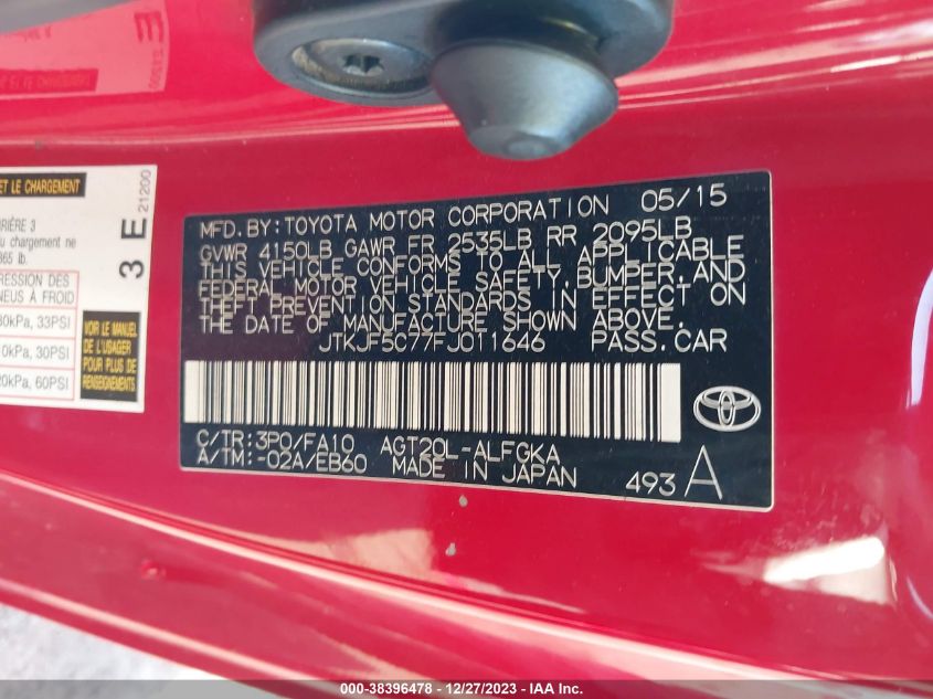 2015 TOYOTA SCION TC - JTKJF5C77FJ011646