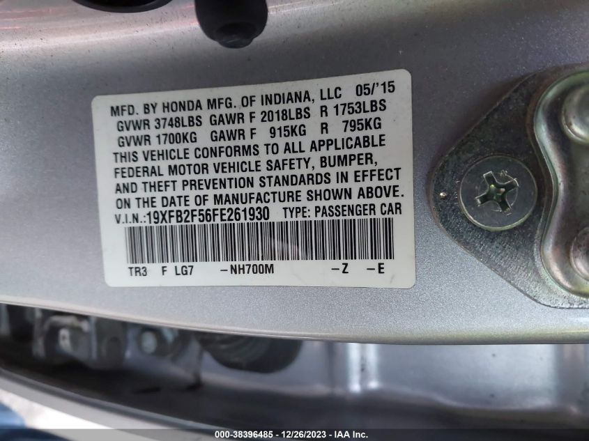 2015 HONDA CIVIC LX - 19XFB2F56FE261930