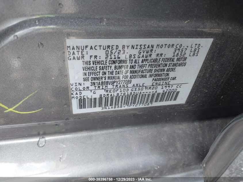 2023 NISSAN SENTRA S XTRONIC CVT - 3N1AB8BV9PY277089