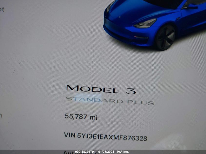 2021 TESLA MODEL 3 STANDARD RANGE PLUS REAR-WHEEL DRIVE - 5YJ3E1EAXMF876328