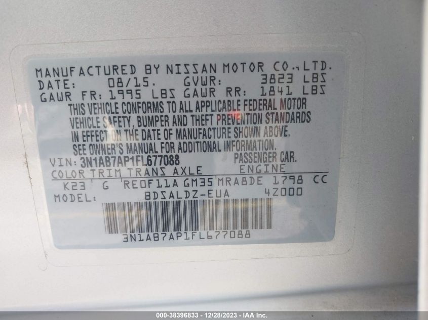 2015 NISSAN SENTRA SV - 3N1AB7AP1FL677088