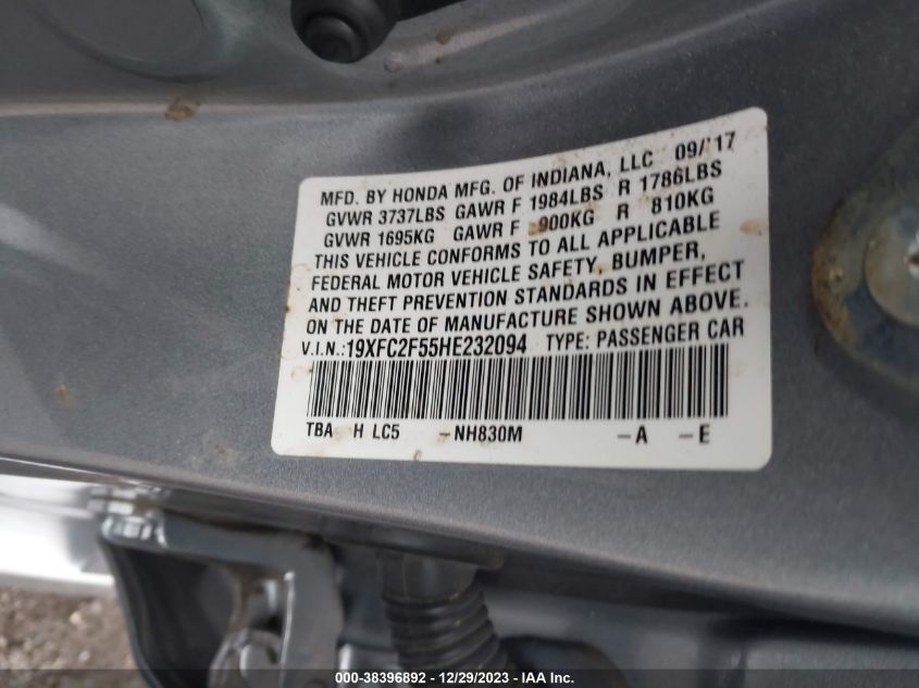 2017 HONDA CIVIC LX - 19XFC2F55HE232094