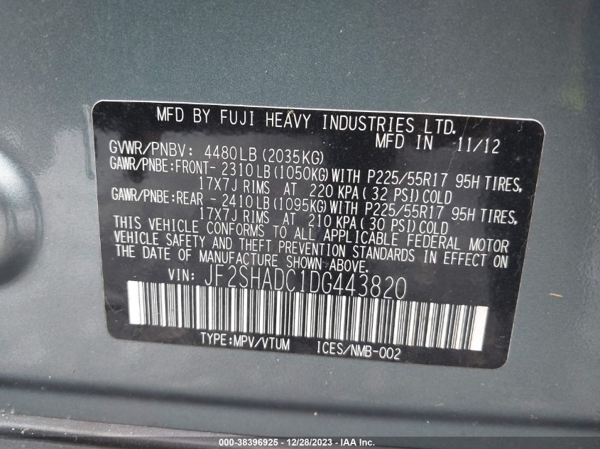 2013 SUBARU FORESTER 2.5X PREMIUM - JF2SHADC1DG443820