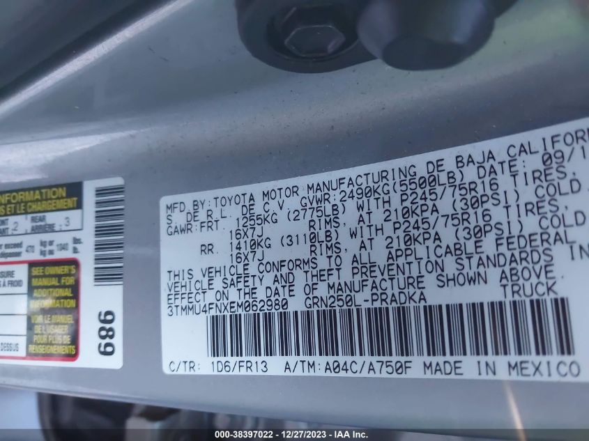 2014 TOYOTA TACOMA DOUBLE CAB LONG BED - 3TMMU4FNXEM062980