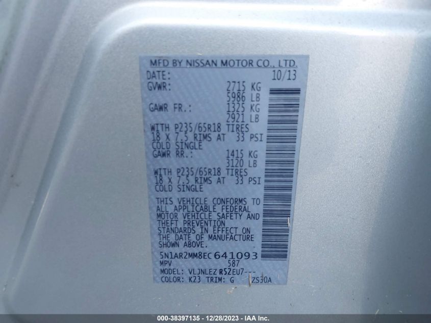 2014 NISSAN PATHFINDER SV - 5N1AR2MM8EC641093