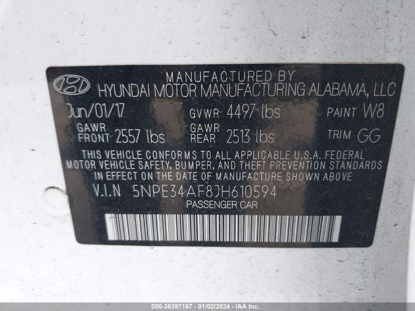 2018 HYUNDAI SONATA SEL - 5NPE34AF8JH610594