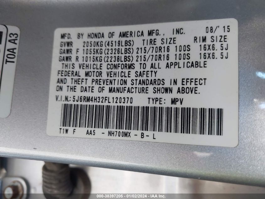 2015 HONDA CR-V LX - 5J6RM4H32FL120370