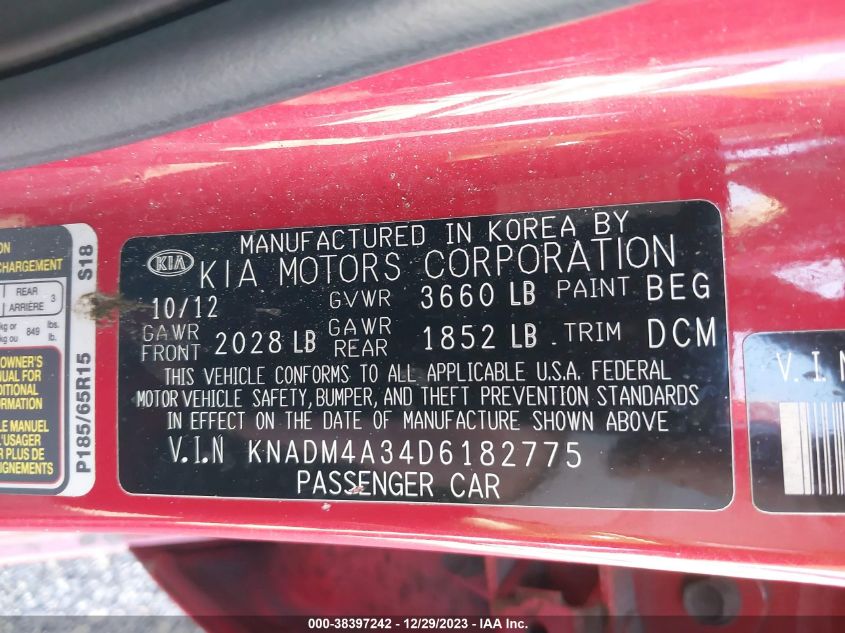 2013 KIA RIO LX - KNADM4A34D6182775