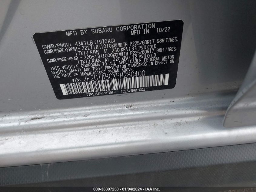 2023 SUBARU CROSSTREK - JF2GTABCXPH280400