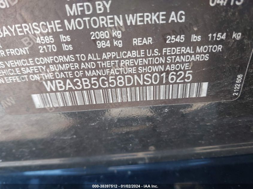 2013 BMW 328I XI SULEV - WBA3B5G58DNS01625