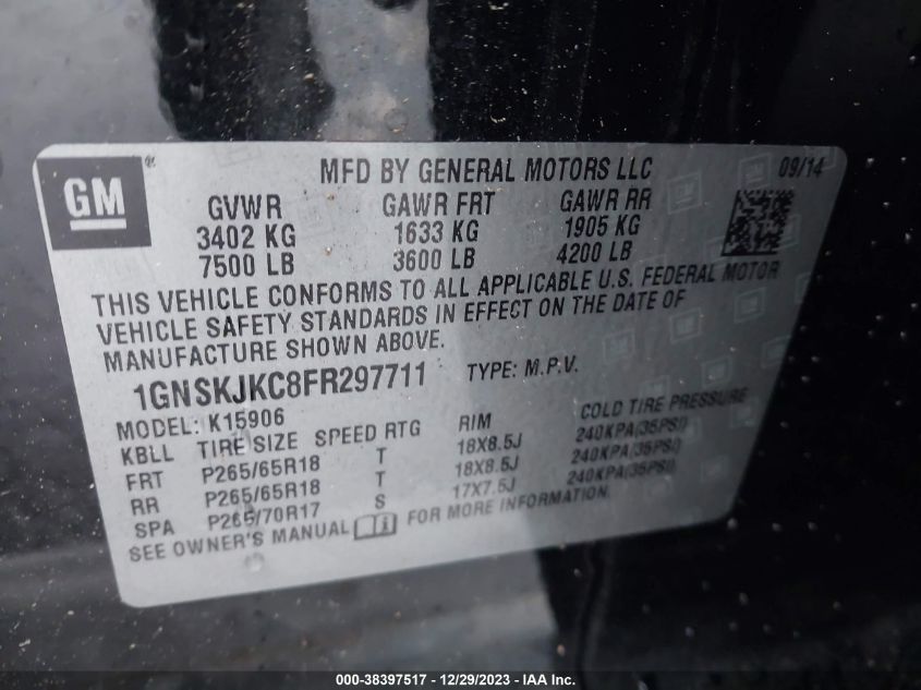 2015 CHEVROLET SUBURBAN 1500 LT - 1GNSKJKC8FR297711