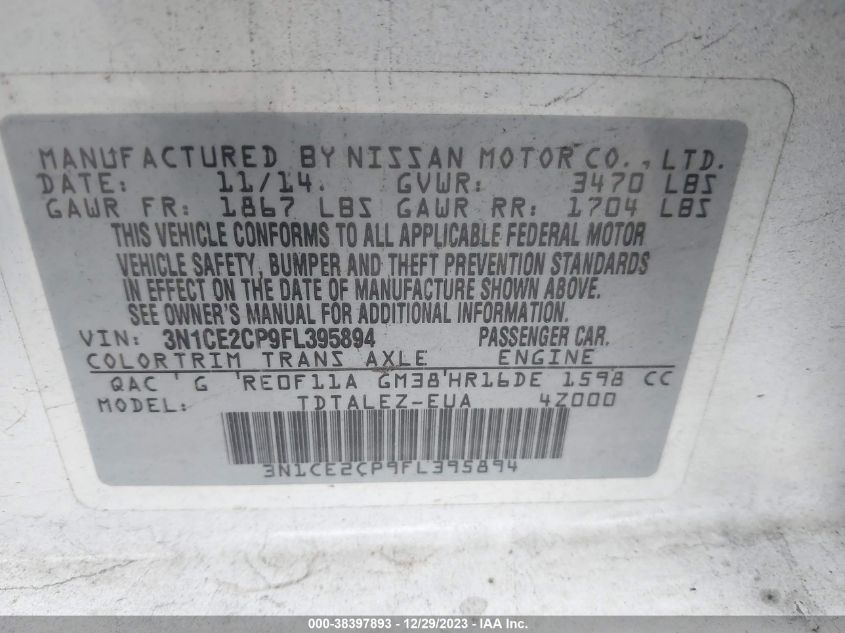 2015 NISSAN VERSA NOTE SL - 3N1CE2CP9FL395894