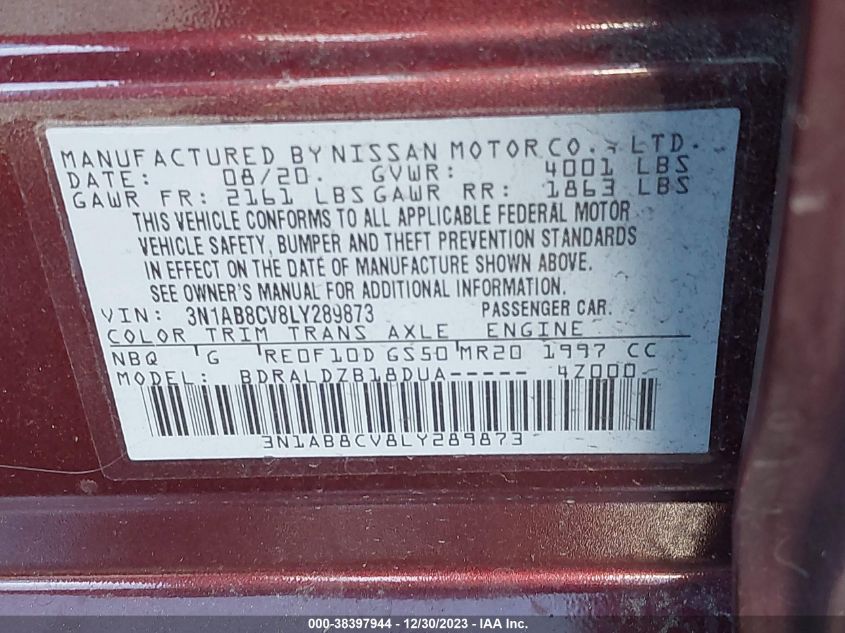 2020 NISSAN SENTRA SV XTRONIC CVT - 3N1AB8CV8LY289873