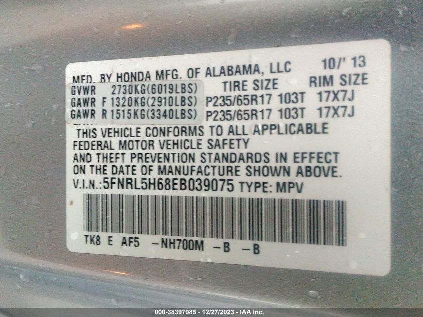 2014 HONDA ODYSSEY EXL - 05FNRL5H68EB03907