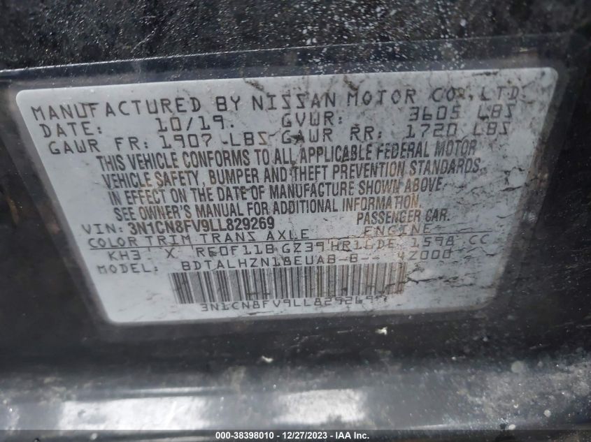 2020 NISSAN VERSA SR - 3N1CN8FV9LL829269