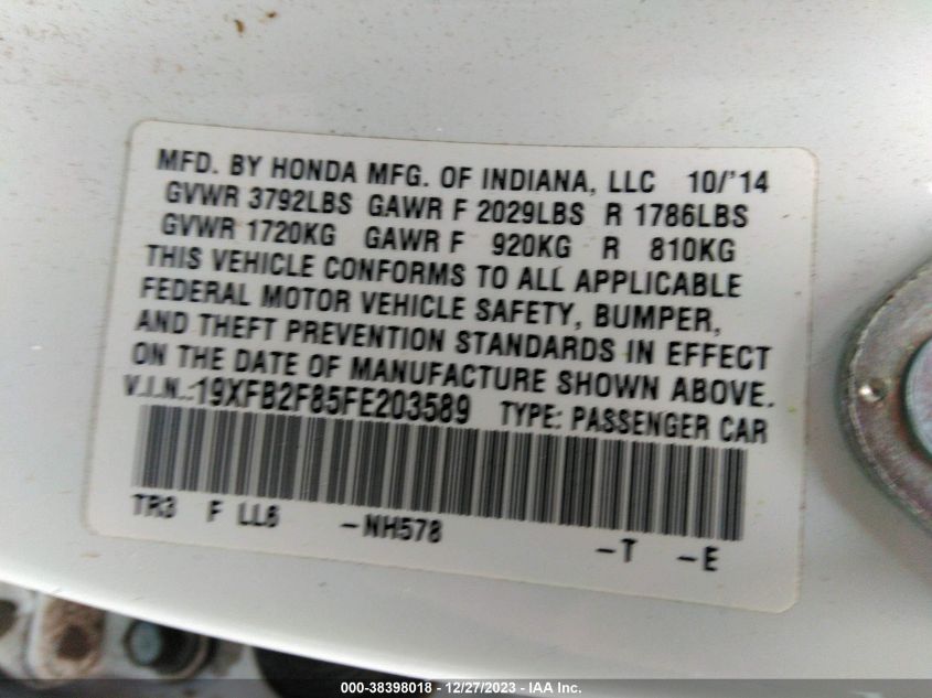 2015 HONDA CIVIC EX - 19XFB2F85FE203589