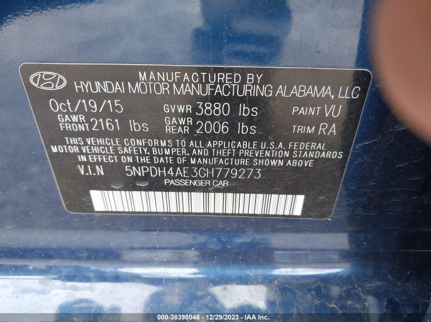 2016 HYUNDAI ELANTRA SE - 5NPDH4AE3GH779273