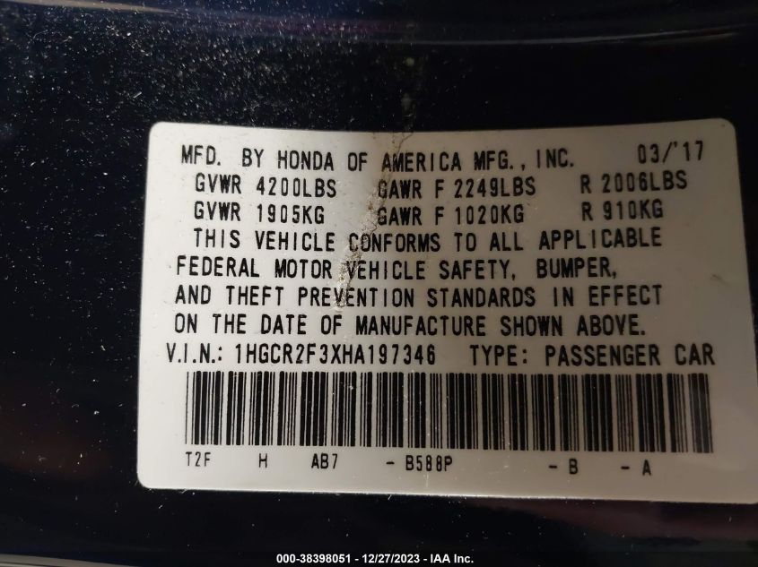 2017 HONDA ACCORD LX - 1HGCR2F3XHA197346