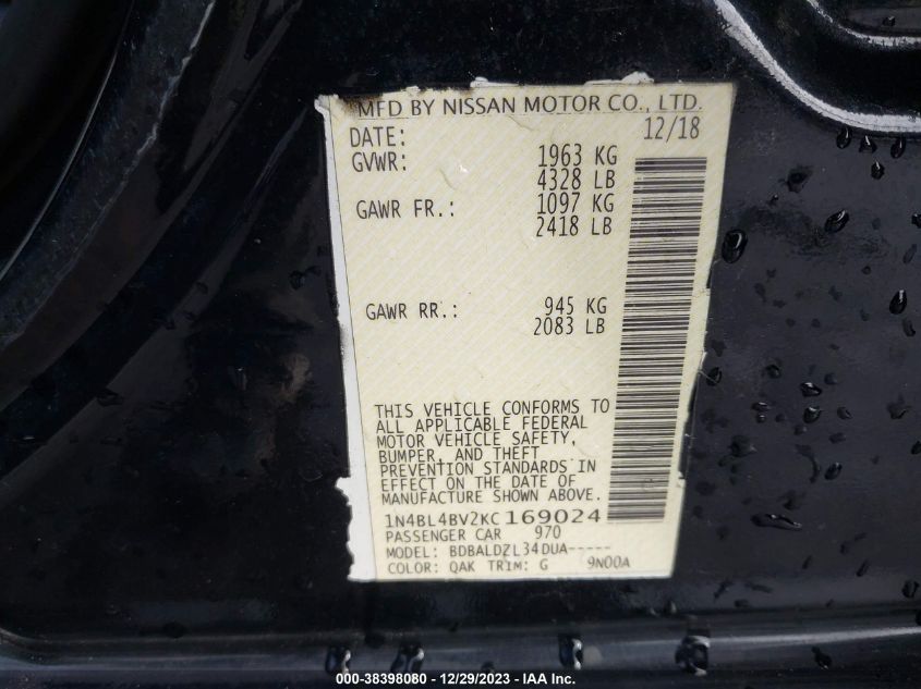 2019 NISSAN ALTIMA S - 1N4BL4BV2KC169024