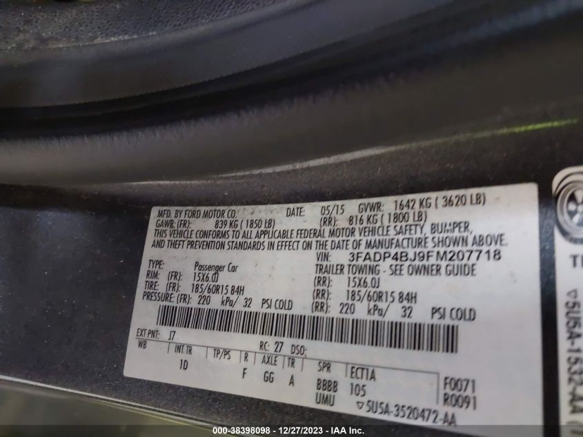 2015 FORD FIESTA SE - 3FADP4BJ9FM207718