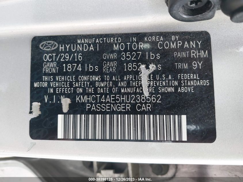 2017 HYUNDAI ACCENT SE - KMHCT4AE5HU238562