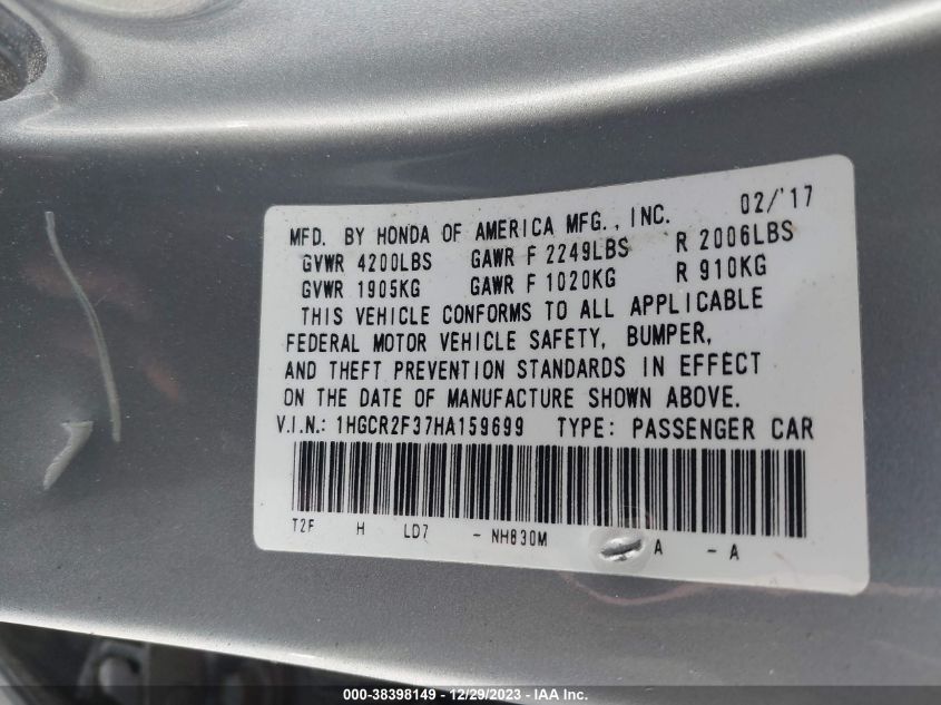 2017 HONDA ACCORD LX - 1HGCR2F37HA159699