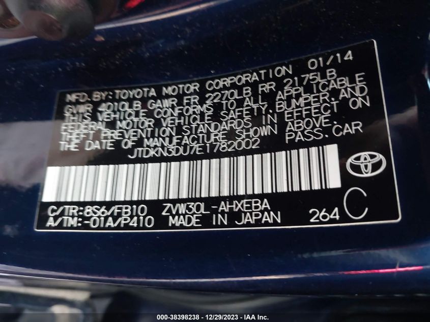 2014 TOYOTA PRIUS - JTDKN3DU7E1782002