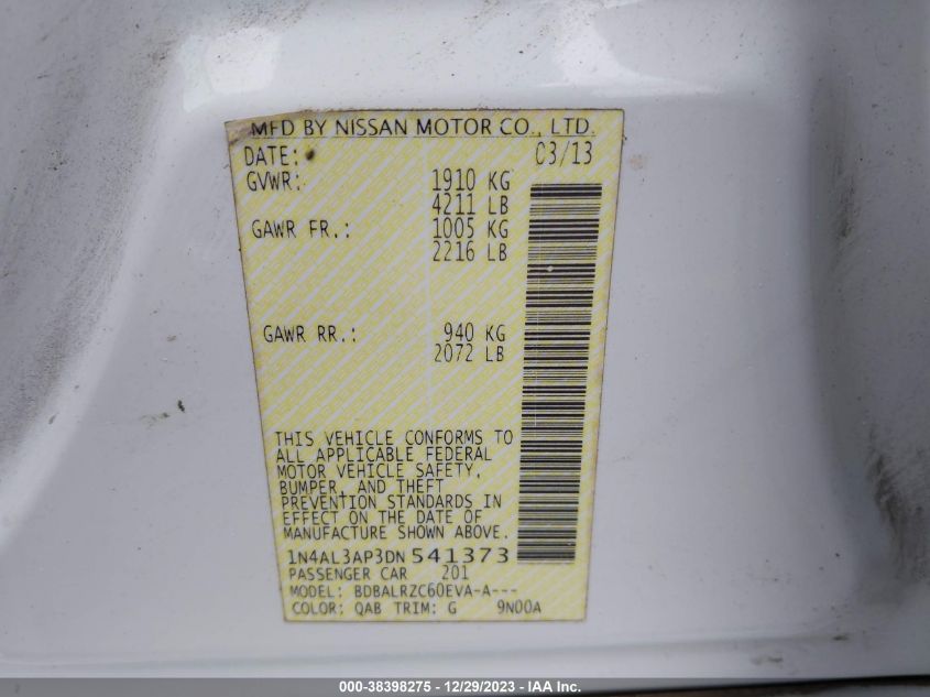 2013 NISSAN ALTIMA 2.5 S - 1N4AL3AP3DN541373