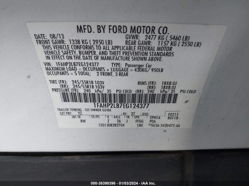 2014 FORD POLICE INTERCEPTOR - 1FAHP2L87EG124377