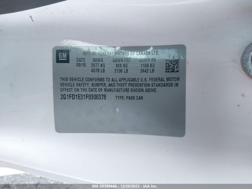 2015 CHEVROLET CAMARO 1LT - 2G1FD1E31F9306378