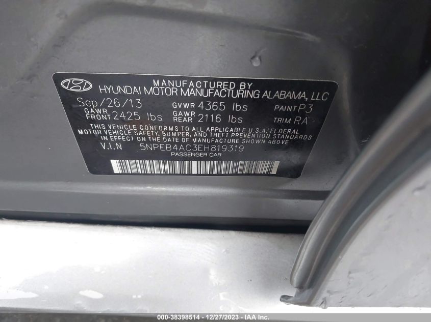 2014 HYUNDAI SONATA GLS - 5NPEB4AC3EH819319