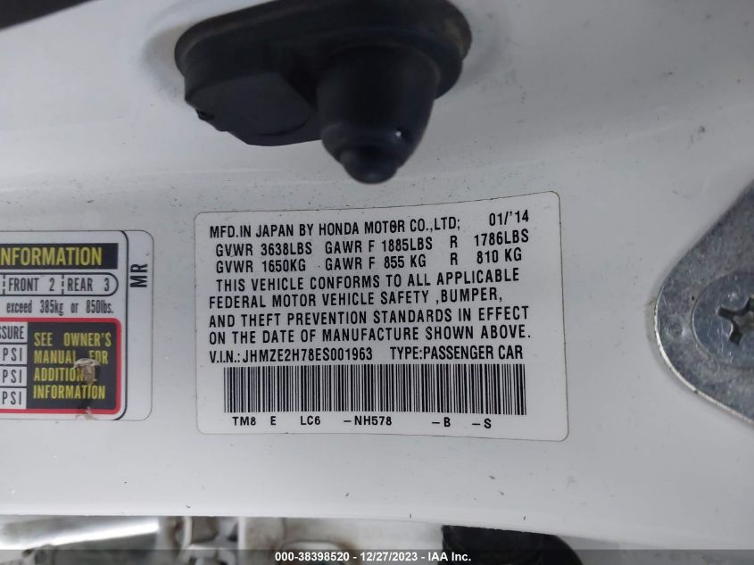 2014 HONDA INSIGHT EX - JHMZE2H78ES001963