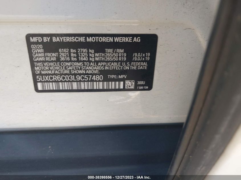 2020 BMW X5 XDRIVE40I - 5UXCR6C03L9C57480