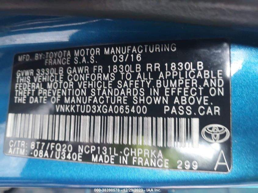 2016 TOYOTA YARIS L/SE/LE - VNKKTUD3XGA065400