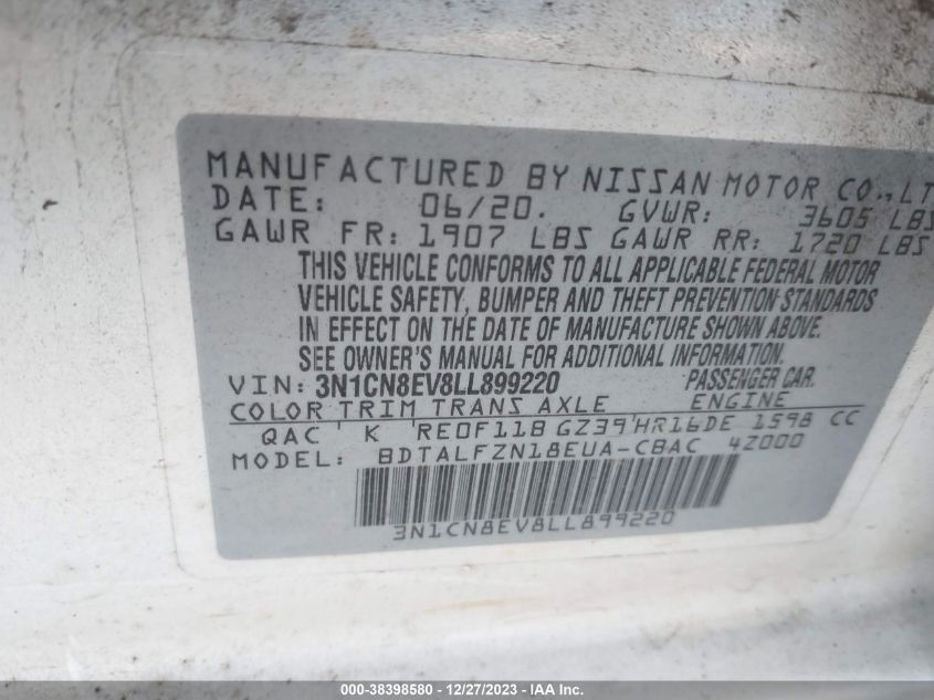 2020 NISSAN VERSA SV - 3N1CN8EV8LL899220