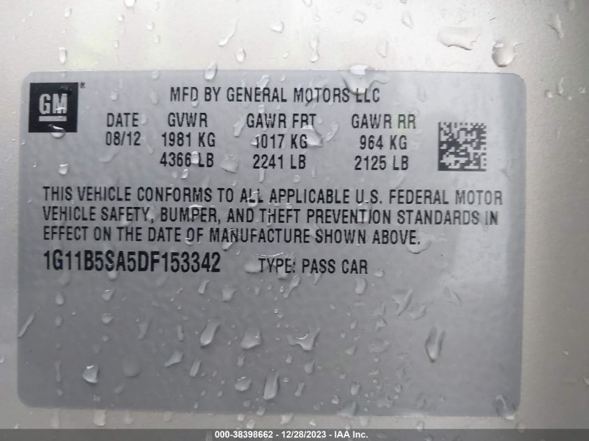 2013 CHEVROLET MALIBU LS - 1G11B5SA5DF153342