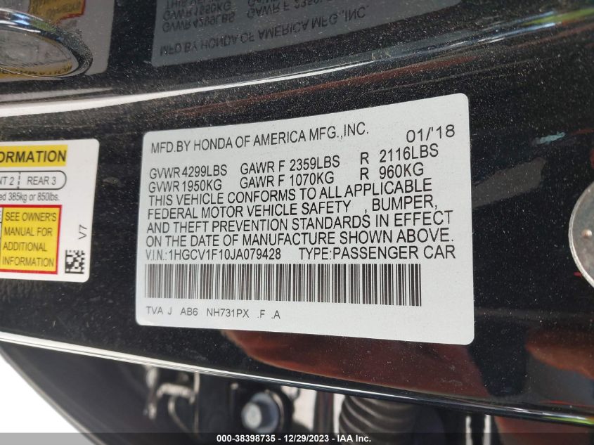 2018 HONDA ACCORD LX - 1HGCV1F10JA079428