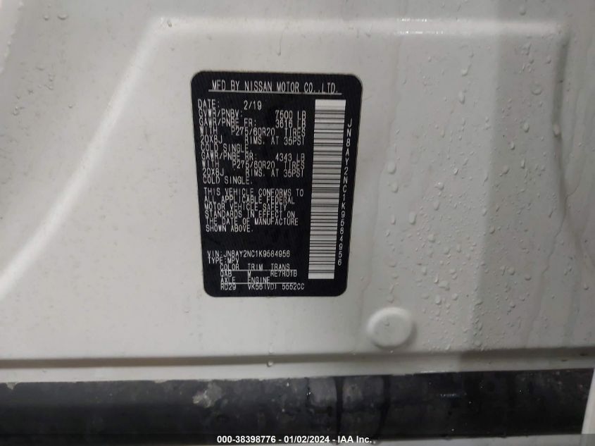 2019 NISSAN ARMADA PLATINUM - JN8AY2NC1K9584956