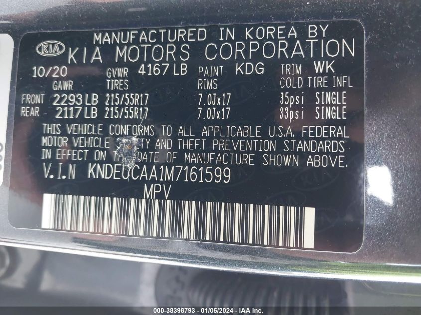 2021 KIA SELTOS S - KNDEUCAA1M7161599