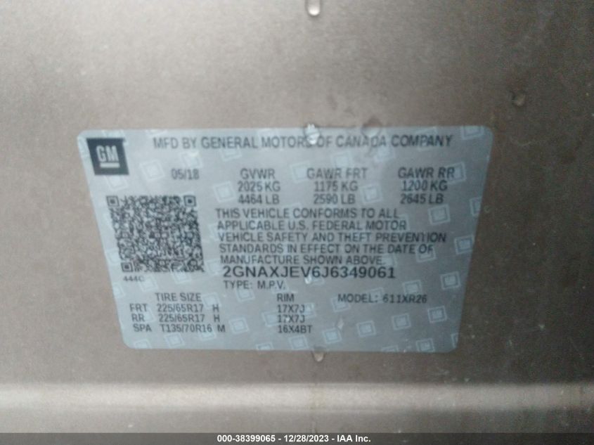 2018 CHEVROLET EQUINOX LT - 2GNAXJEV6J6349061